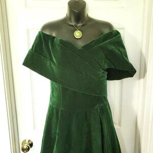 Vintage/50's Inspired Off the Shoulder Knee Length Green Velvet Dress